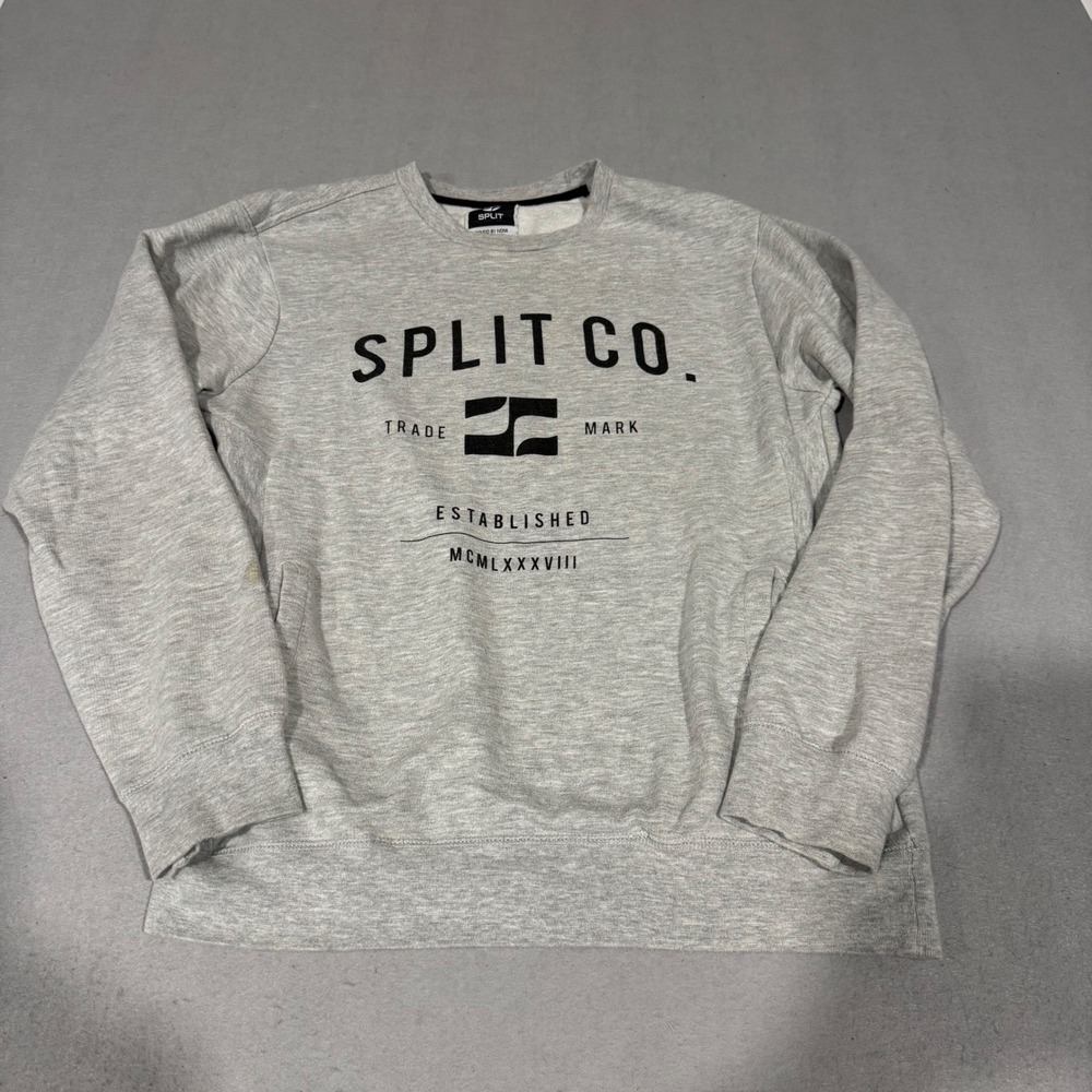 Split Co Sweatshirt Mens Medium Grey Vintage Skateboard Graphic Pockets Pullover